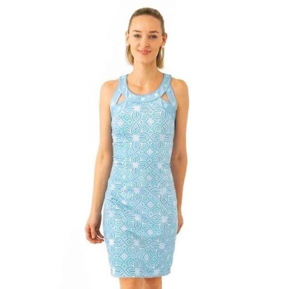 GRETCHEN SCOTT Size S Green Blue ISOSCELES Jersey Dress Piazza Stretch Women’s - Picture 1 of 9